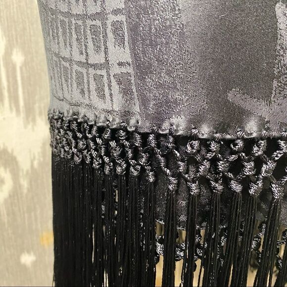 Ralph Lauren Spring 2007 Jet Black Stretch Silk Damask Piano Fringe Pencil Skirt - Picture 5 of 16